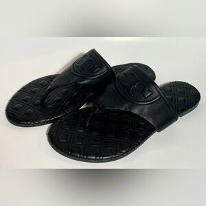 Tory Burch Black Fleming Leather Flat Thong Sandals